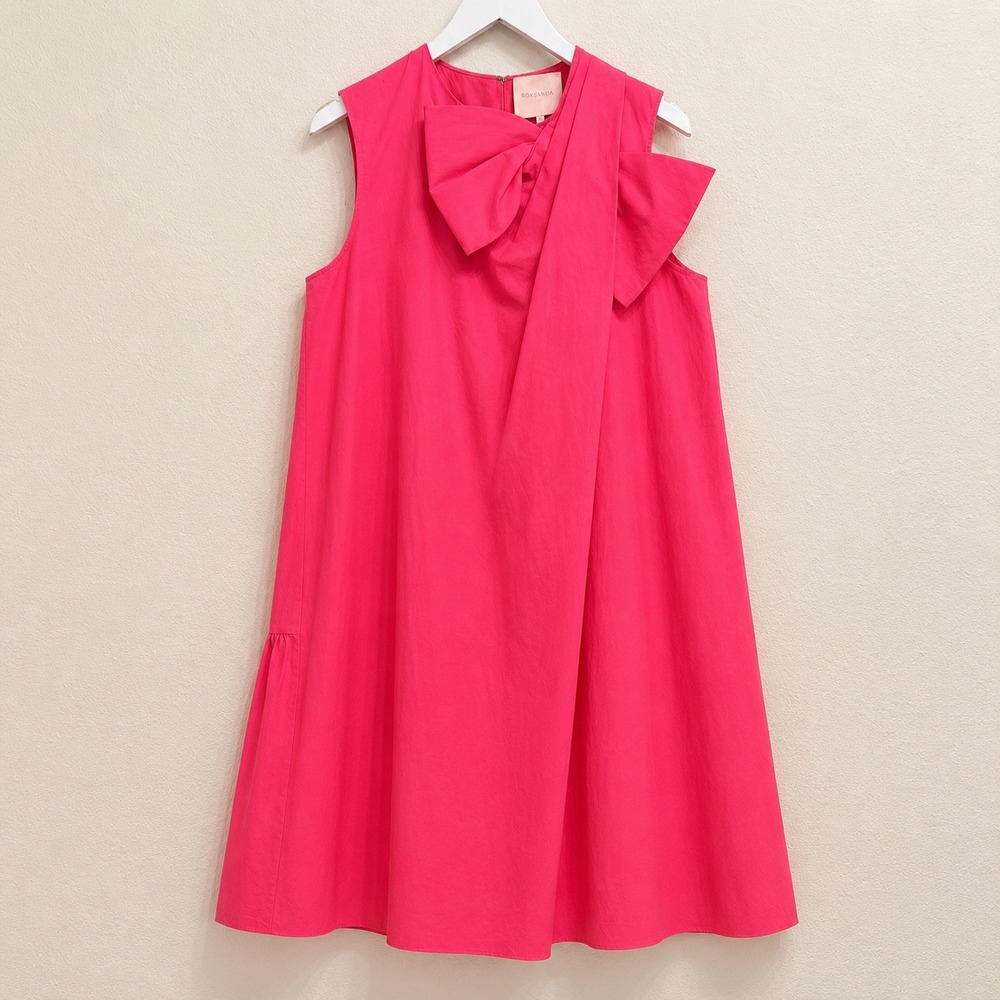 Roksanda Selena Cotton Mini Dress Women's 16 Pink Sleeveless Bow Cotton Artsy